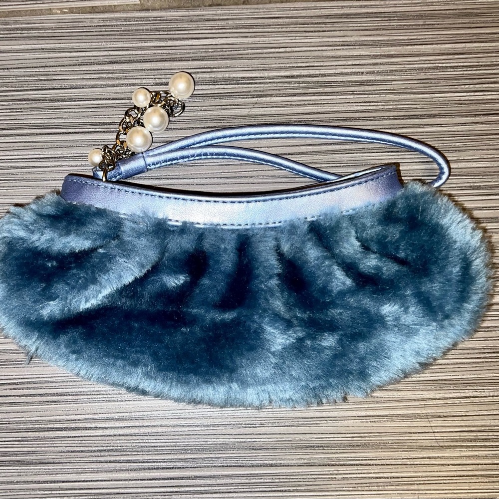 Vintage Liz Claiborne Blue Faux Fur Clutch/Evening bag